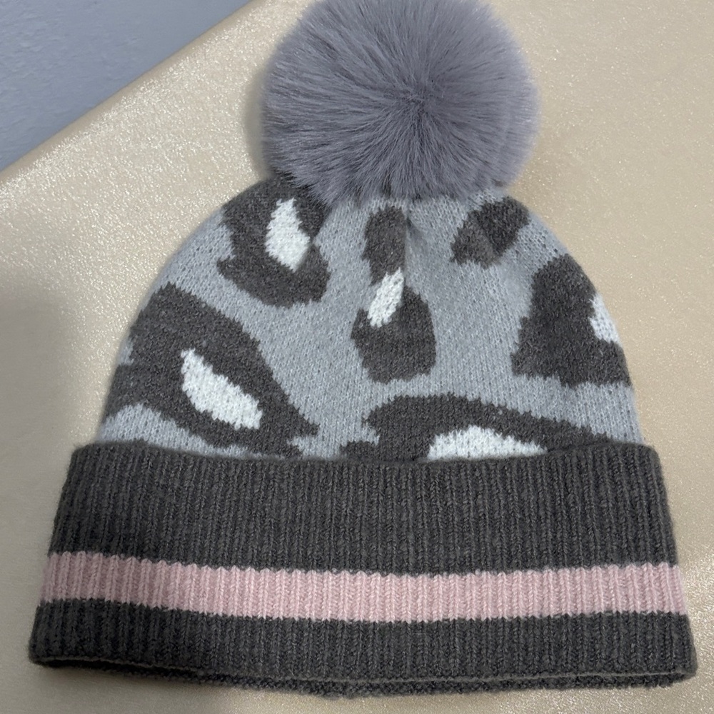 INC International Concepts Gray and Pink Leopard Beanie